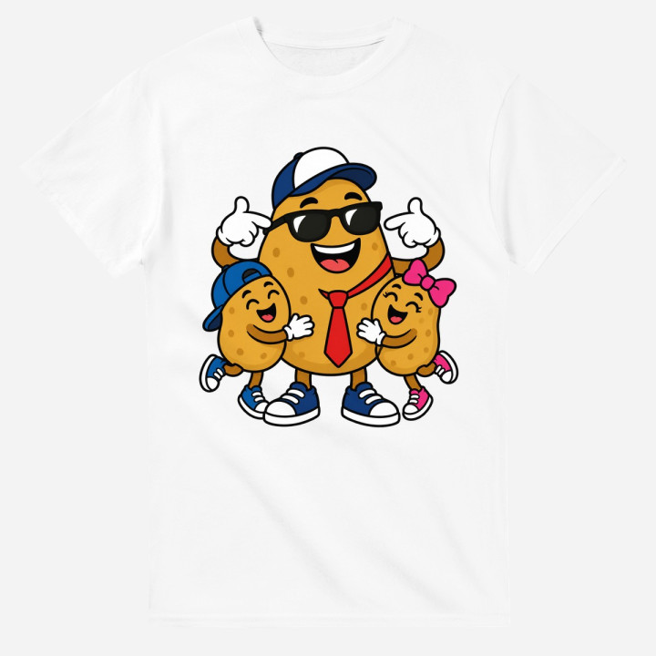 Camiseta Algo divertido sobre papa en color blanco, prenda sola, sin modelo